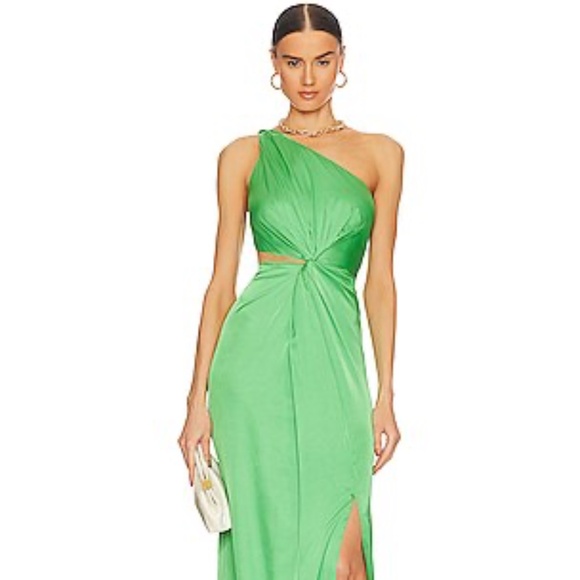 AMUR Deena One Shoulder Gown in Green Daylily - Picture 2 of 13